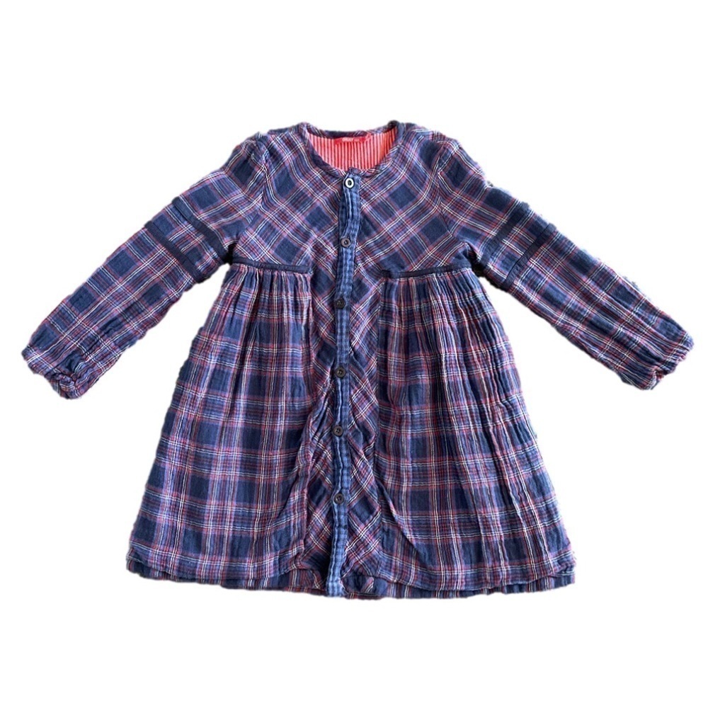 Oilily Girls Plaid Dress - buttons down the front and on sleeve Size 6